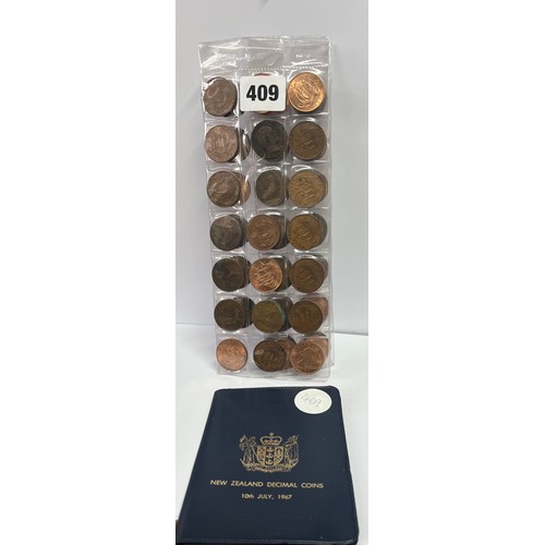 409 - NEWZEALAND 1967 DECIMAL COINS AND SLEEVE OF GB HALF PENNIES