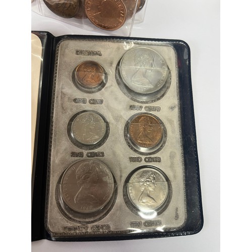 409 - NEWZEALAND 1967 DECIMAL COINS AND SLEEVE OF GB HALF PENNIES