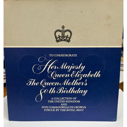 402 - DANBURY MINT HER MAJESTY'S THE QUEEN MOTHER 80TH BIRTHDAY FIVE COMMONWEALTH CROWNS