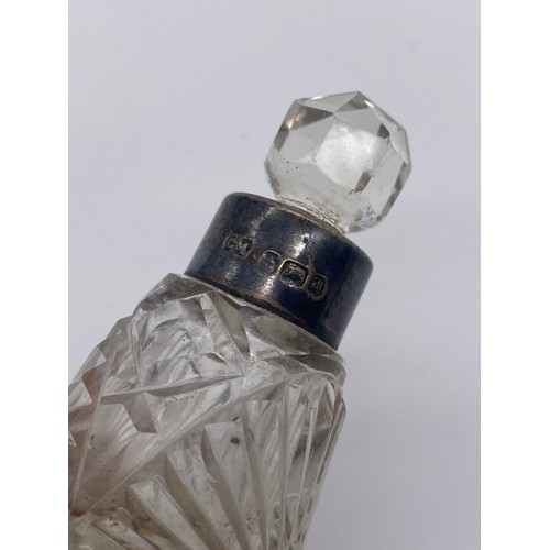 222 - SELECTION OF SILVER BANDED CUT GLASS TAPERED AND SQUARE SECTION SCENT BOTTLES