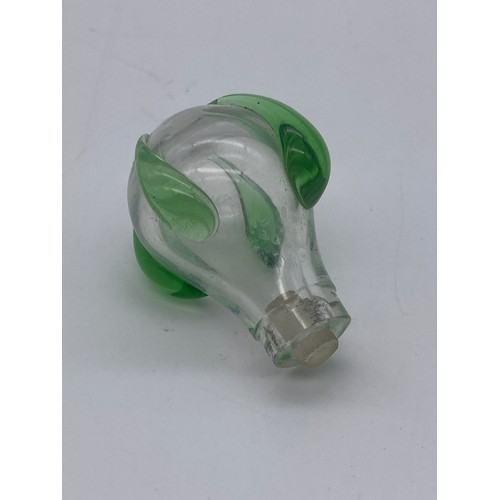 237 - ARTS AND CRAFTS BALUSTER CLEAR AND GREEN GLASS SCENT BOTTLE WITH METAL LID