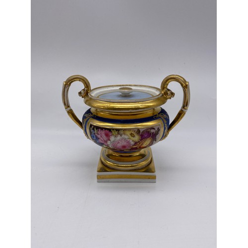 590 - COALPORT GILDED ROSE GARLAND OVOID MINI VASE, AYNSLEY COFFEE CAN IN GILT METAL HOLDER A/F AND A 19TH... 