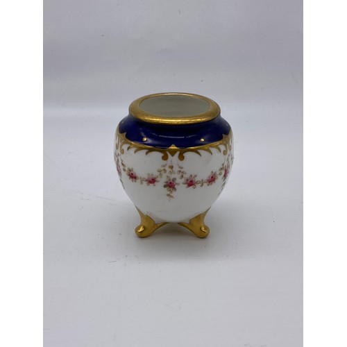 590 - COALPORT GILDED ROSE GARLAND OVOID MINI VASE, AYNSLEY COFFEE CAN IN GILT METAL HOLDER A/F AND A 19TH... 