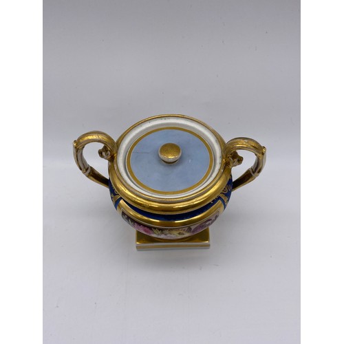 590 - COALPORT GILDED ROSE GARLAND OVOID MINI VASE, AYNSLEY COFFEE CAN IN GILT METAL HOLDER A/F AND A 19TH... 