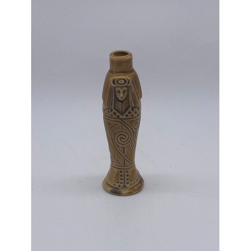 227 - GERMAN BISCUIT GLAZED MINIATURE EGYPTIAN MUMMY SCENT PHIAL AND TREFLE ELIZABETHAN LADY BOTTLE