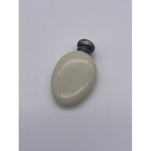 201 - BIRMINGHAM SILVER SCREW TOPPED OVAL PORCELAIN SCENT PHIAL WITH PAINTED ARMS NEW SOUTH WALES