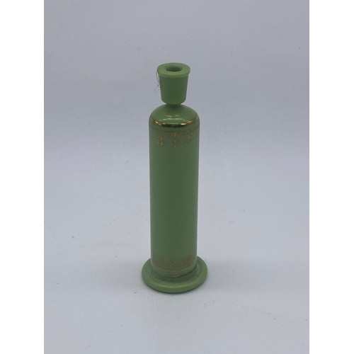 235 - GLOBULAR SCENT BOTTLE, MINIATURE OVOID SCENT BOTTLE, GREEN GLASS CYLINDRICAL BOTTLE, LUSTRE RESIST C... 