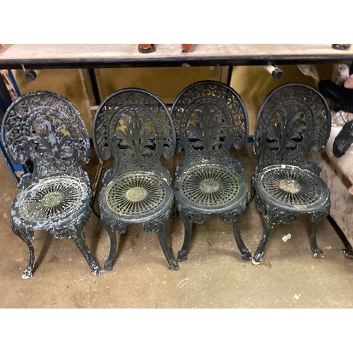 41 - SET OF FOUR VICTORIAN STYLE FERN LEAF BACKED CAST METAL PATIO CHAIRS