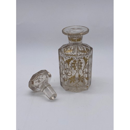 239 - VICTORIAN OCTAGONAL PANELLED DRESSING TABLE BOTTLE WITH GILT DECORATION, FACET CUT SCENT BOTTLE WITH... 