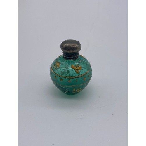 241 - SELECTION OF SCENT BOTTLES INC. BRISTOL BLUE FLASHED TAPERED SCENT BOTTLE, MINIATURE GLOBULAR PAINTE... 