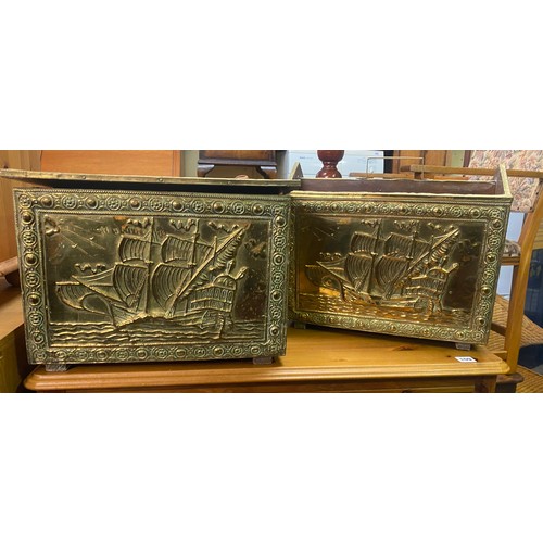 334 - BRASS EMBOSSED LOG BOX AND SHIP MAGAZINE RACK