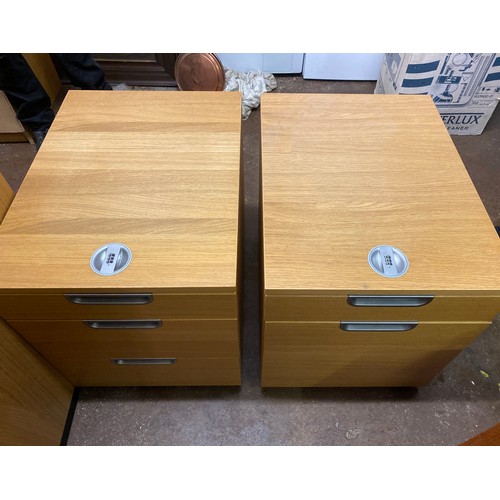 76 - PAIR OF LIGHT OAK THREE DRAWER COMBINATION OFFICE CABINET CHEST OF DRAWERS