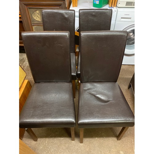 27 - SET OF FOUR DARK TAN LEATHERETTE DINING CHAIRS