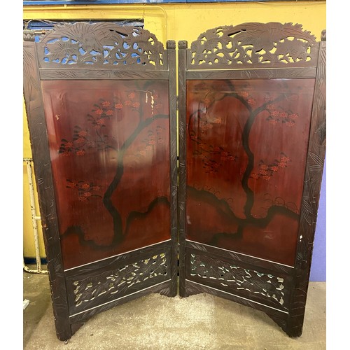 153 - EARLY 20TH CENTURY JAPANESE CARVED BI FOLD DRESSING SCREEN WITH SHIBAYAMA  DECORATION