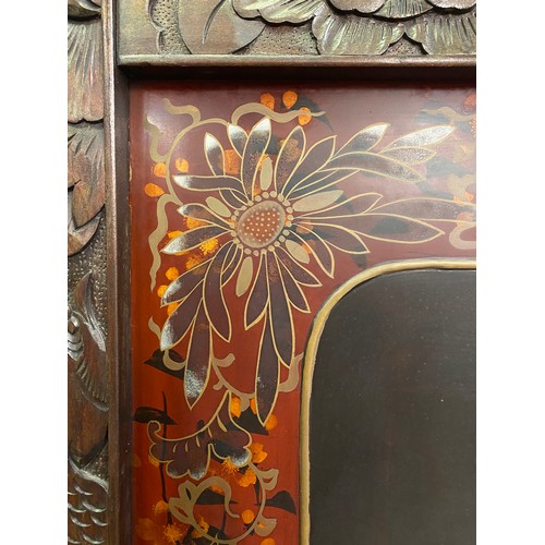 153 - EARLY 20TH CENTURY JAPANESE CARVED BI FOLD DRESSING SCREEN WITH SHIBAYAMA  DECORATION