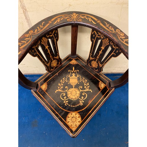 163 - EDWARDIAN MARQUETRY DECORATED CORNER CHAIR