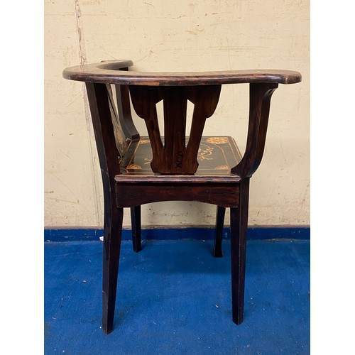 163 - EDWARDIAN MARQUETRY DECORATED CORNER CHAIR