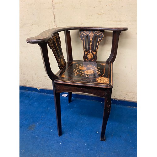 163 - EDWARDIAN MARQUETRY DECORATED CORNER CHAIR