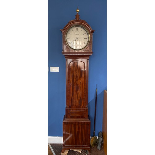 155 - EARLY 19TH CENTURY SCOTTISH REGENCY PERIOD MAHOGANY LONG CASE REGULATOR CLOCK WITH SILVERED DIAL JAM...