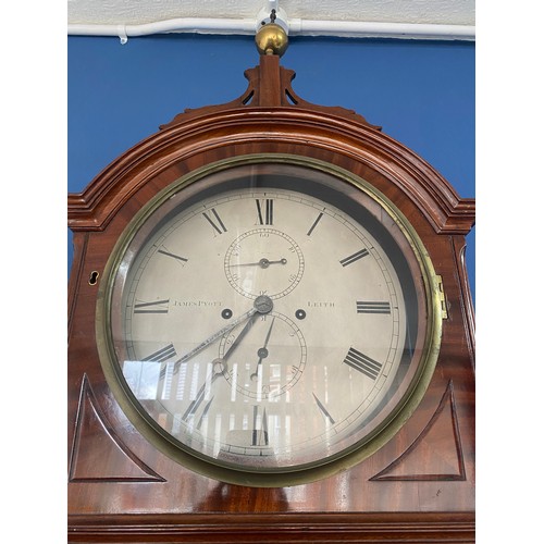 155 - EARLY 19TH CENTURY SCOTTISH REGENCY PERIOD MAHOGANY LONG CASE REGULATOR CLOCK WITH SILVERED DIAL JAM... 