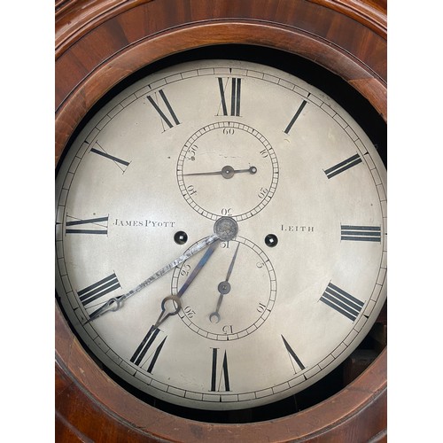 155 - EARLY 19TH CENTURY SCOTTISH REGENCY PERIOD MAHOGANY LONG CASE REGULATOR CLOCK WITH SILVERED DIAL JAM... 