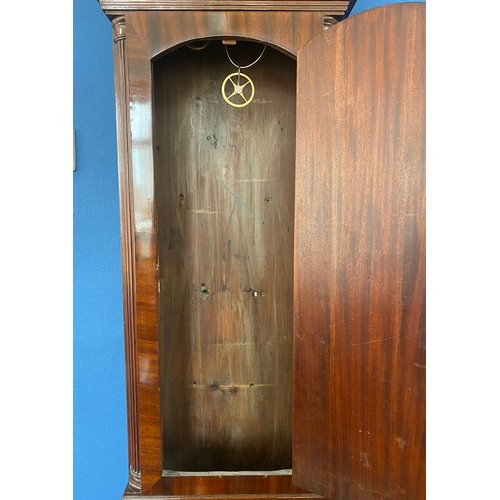 155 - EARLY 19TH CENTURY SCOTTISH REGENCY PERIOD MAHOGANY LONG CASE REGULATOR CLOCK WITH SILVERED DIAL JAM... 