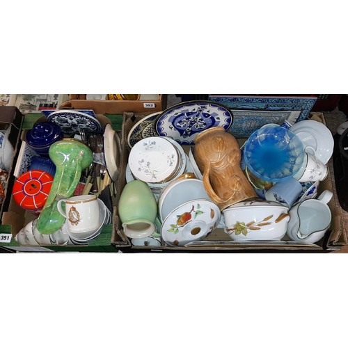 351 - TWO BOXES OF ASSORTED CERAMICS INCLUDING ROYAL WORCESTER EVESHAM TUREENS, LUSTRE EWER VASE, PERSIAN ... 