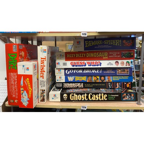 328 - SHELF OF MB AND PARKER BOARD GAMES