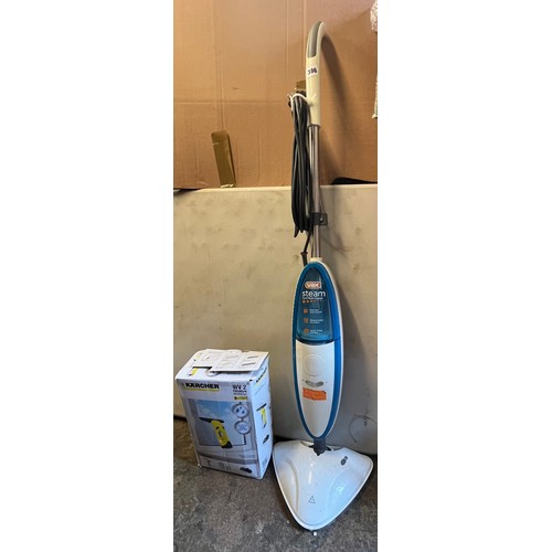 386 - VAX STEAM MASTER MOP, QUEST CLEANER AND A KARCHER WINDOW VAC