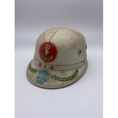 563 - VINTAGE THE CORKER CRASH HELMET WITH APPLIQUÉS