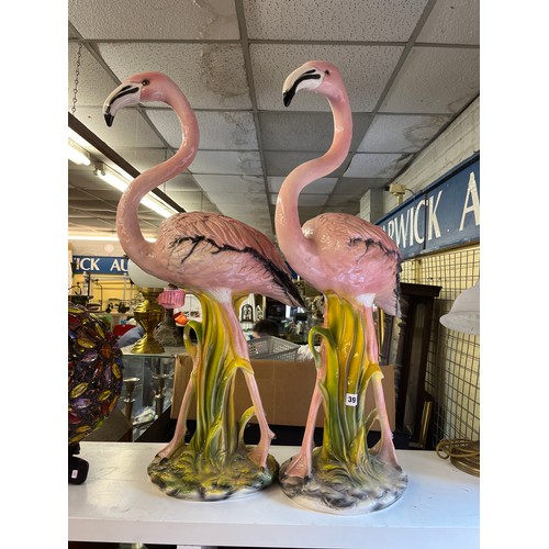 390 - PAIR OF ITALIAN POTTERY FLAMINGOS