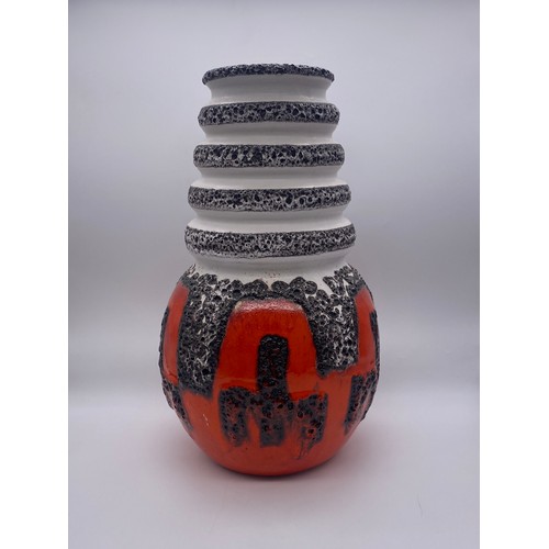 562 - WEST GERMAN ORANGE RIBBED POTTERY TAPERED VASE