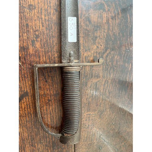 550A - 19TH CENTURY SWORD WITH DOUBLE FULLERED BLADE AND COILED GRIP, TIP AF, NO SCABBARD, BLADE MEASURES 8... 