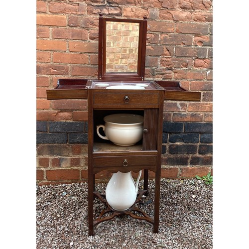 177 - GEORGE III MAHOGANY GENTLEMENS WASH STAND VANITY NIGHT CUPBOARD WITH HINGED FOLD OUT LID AND EASEL B... 