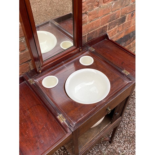 177 - GEORGE III MAHOGANY GENTLEMENS WASH STAND VANITY NIGHT CUPBOARD WITH HINGED FOLD OUT LID AND EASEL B... 