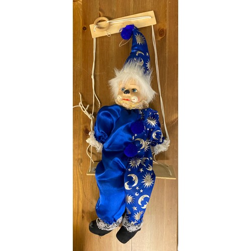 303 - CERAMIC HEAD CHILDRENS CLOWN ON SWING DOLL PUPPET