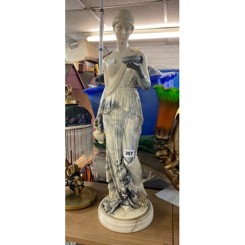 357 - MARBLED RESIN CLASSICAL FEMALE FIGURE ON ALABASTER SOCLE