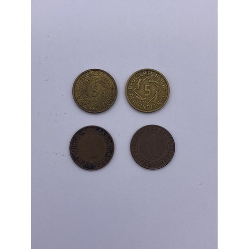 444 - ADOLF HITLER SUPPORTERS STICK PIN AND SOME GERMAN COINS