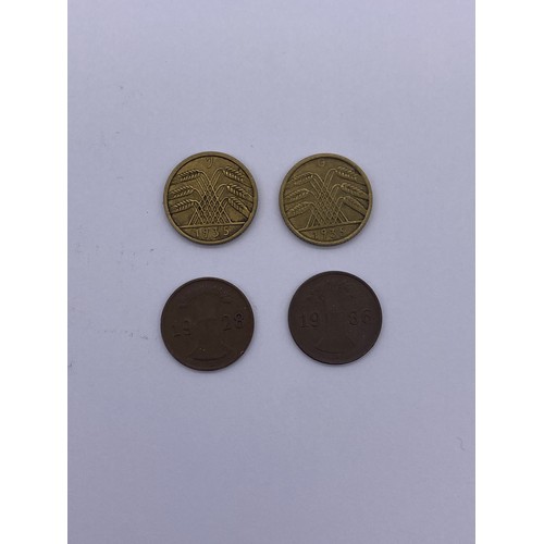 444 - ADOLF HITLER SUPPORTERS STICK PIN AND SOME GERMAN COINS