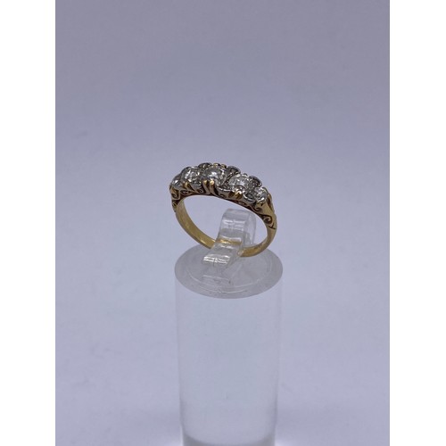 442 - 18CT GOLD AND FIVE STONE DIAMOND RING SIZE I/J 3.5G APPROX