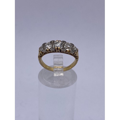 442 - 18CT GOLD AND FIVE STONE DIAMOND RING SIZE I/J 3.5G APPROX