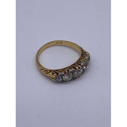 442 - 18CT GOLD AND FIVE STONE DIAMOND RING SIZE I/J 3.5G APPROX