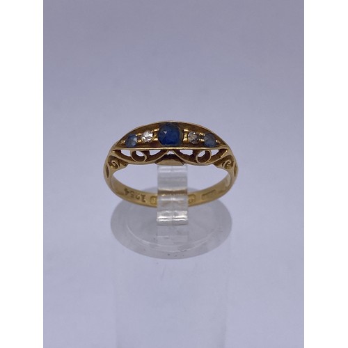 453 - 18CT GOLD SAPPHIRE AND DIAMOND GYPSY STYLE RING SIZE N 2.1G APPROX