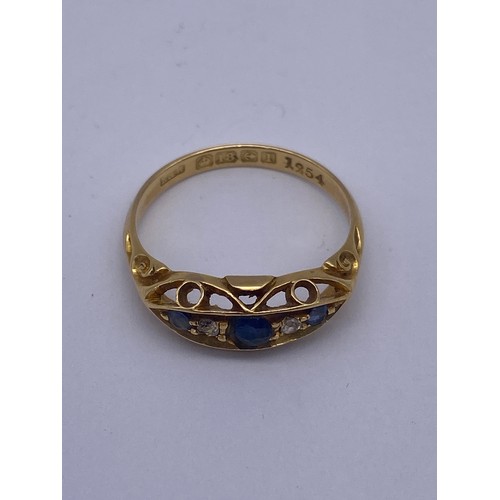 453 - 18CT GOLD SAPPHIRE AND DIAMOND GYPSY STYLE RING SIZE N 2.1G APPROX