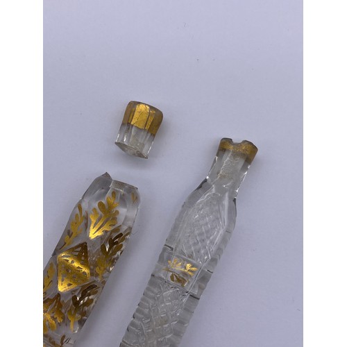 210 - SEVEN LATE VICTORIAN EDWARDIAN GILDED GLASS DECORATED SCENT PHIALS SOME WITH STOPPERS