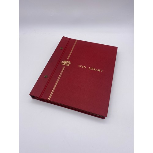 407 - COIN LIBRARY BINDER CONTAINING GB COMMEMORATIVE CROWNS, COMMONWEALTH NEW ZEALAND DOLLARS, PRE DECIMA... 