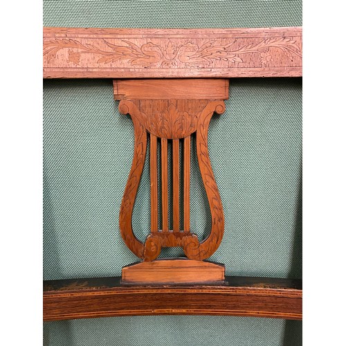 46 - REGENCY ROSEWOOD AND MARQUETRY INLAID SABRE LEG HALL CHAIR WITH LYRE SHAPED SPLAT