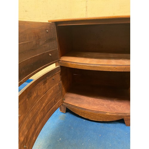 79 - REGENCY MAHOGANY BOW FRONTED FAUX DRAWER FRONTED CUPBOARD