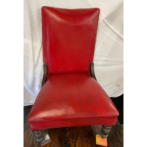 161 - VICTORIAN RED REXINE UPHOLSTERED NURSING CHAIR