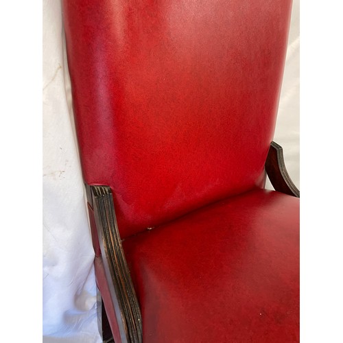 161 - VICTORIAN RED REXINE UPHOLSTERED NURSING CHAIR